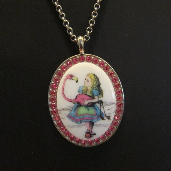 Tarina Tarantino Jewelry - VINTAGE TARINA TARANTINO ALICE IN WONDERLAND FLAMINGO PENDANT NECKLACE wCRYSTALS